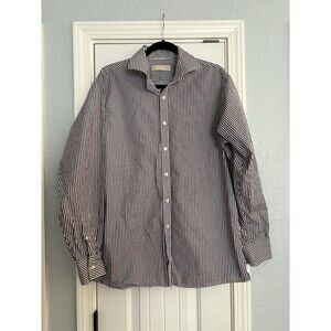 Michael Kors Long Sleeve Mens Size 16 34/35 Maroon Gray Button Up Dress Cotton
